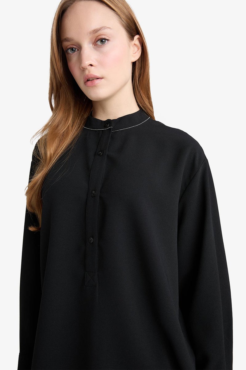 DeFacto Black Woman Relax Fit Crepe Long Sleeve Tunic Casual - Image 4